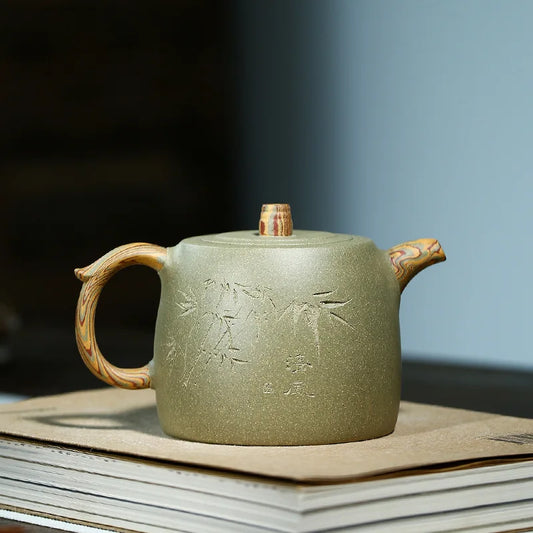 Bean Green Clay Hand-painted Pit Pot, Zisha Teapot, Yixing Handmade Pot, Kung-Fu Teaware, Purple Clay Drinkware for Puer