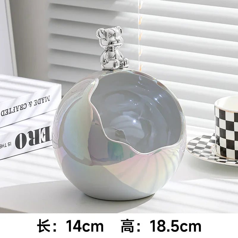 Bear Tray Figurines Creative Piggy Bank Living Room Bedroom Key Storage Decor Ornament Candy Container Animal Statues Decoration