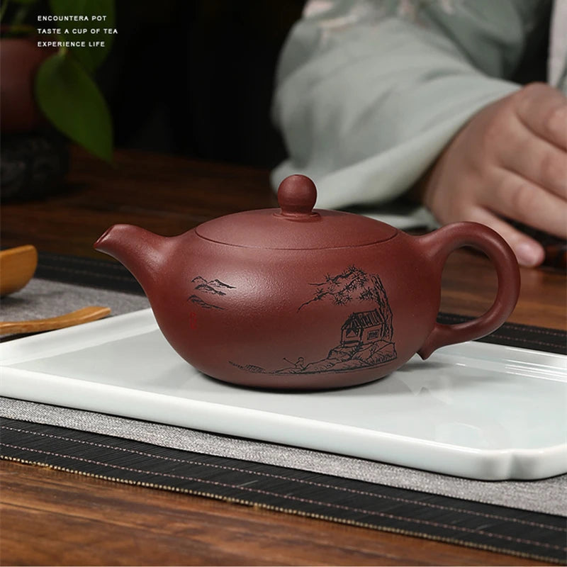 Big Sales Chinese True Yixing Zisha Tea Pot Marked Handmade Carved Ball Shaped Infuser Holes Master Purple Grit New