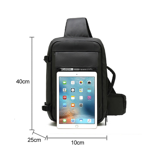 Black Man Bag USB Charging Shoulder Bags 9.7 inch ipad Tote Bags for Documents RFID Anti-theft Travel Strap Handbag