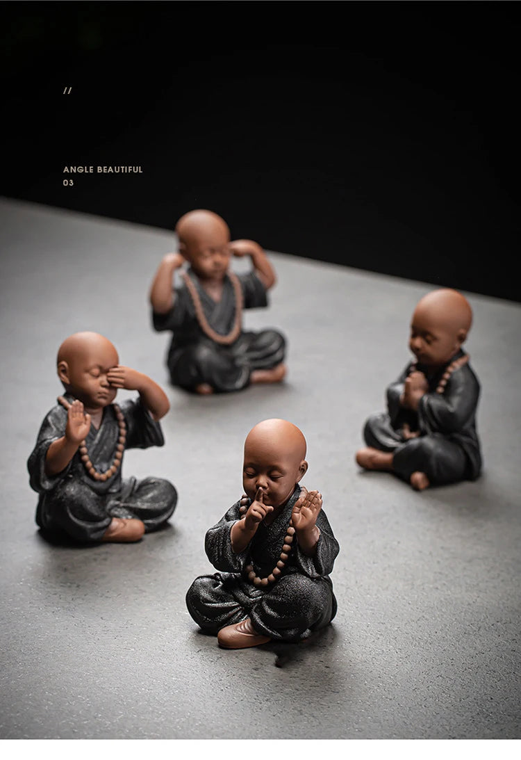 Black pottery purple sand four not small monk ornaments Ceramic crafts Zen home living room bedroom tea room Statue