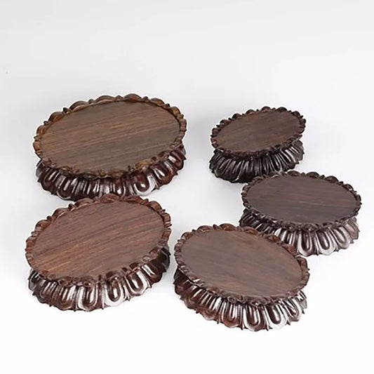 Black sandalwood carved oval lotus base, Guanyin Buddha statue base, solid wood crafts decoration base, Bodhisattva base