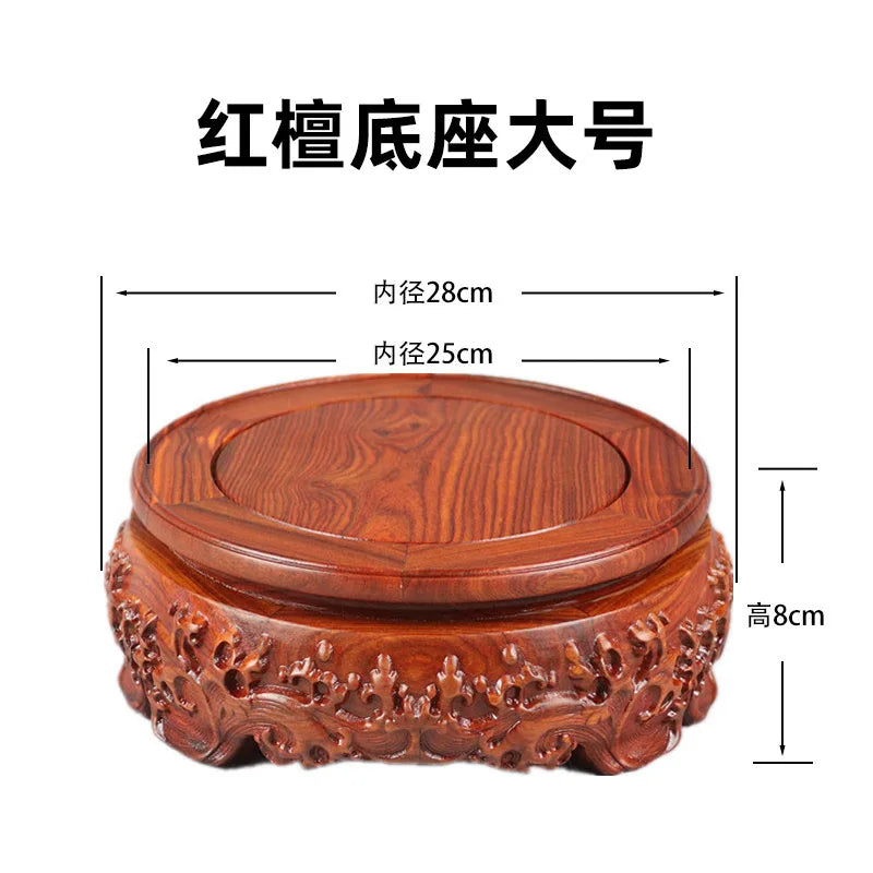 Black sandalwood rectangular square base with carved vases, bonsai Buddha statue decorations, jade, solid wood brackets