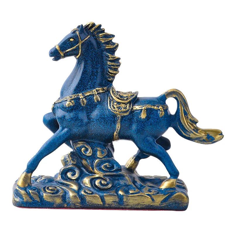 Blue Horse Statue Resin Sculpture Home Decor Animal Figurines Ornaments Living Room Home Office Desktop Decoration Crafts