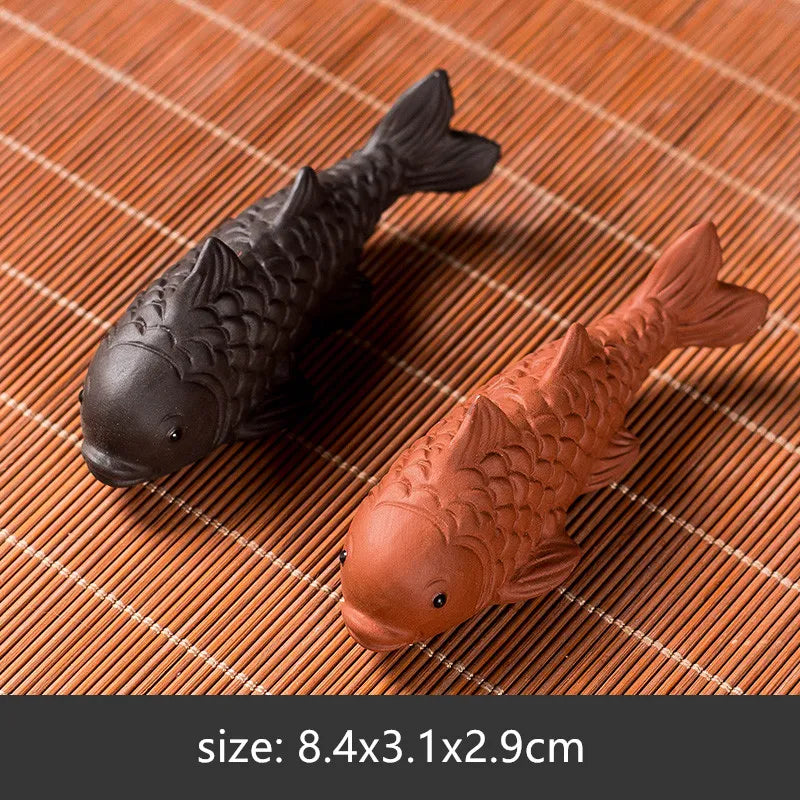 Boutique Tea Set Accessories Purple Clay Tea Pet Ornaments Little Fish Model Desktop Decoration Home Flower Pot Decor Crafts