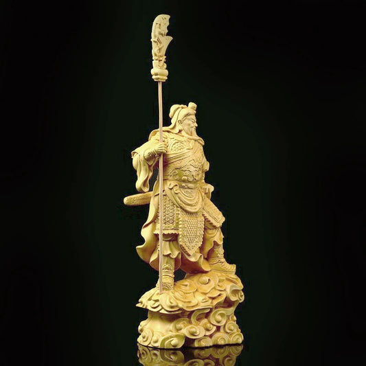 Boxwood 16cm Guan Gong Real Wood Traditional Chinese Historical Figure Statue Office Decoration Collection Sculpture