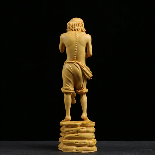 Boxwood 23cm Lohan Sculpture Buddha Solid Wood Statue Feng Shui Collection Chinese Traditions Lohan Home Decor