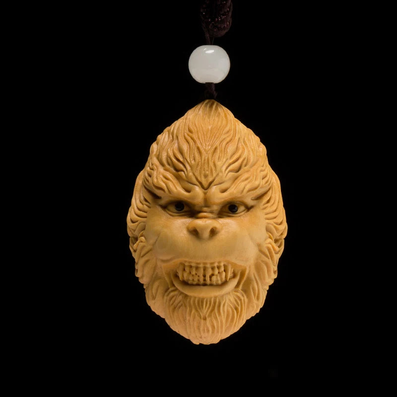 Boxwood 6CM Monkey King Sculpture Wood Carving Car Hanging Sun Wukong Statue Pendant Home Decor