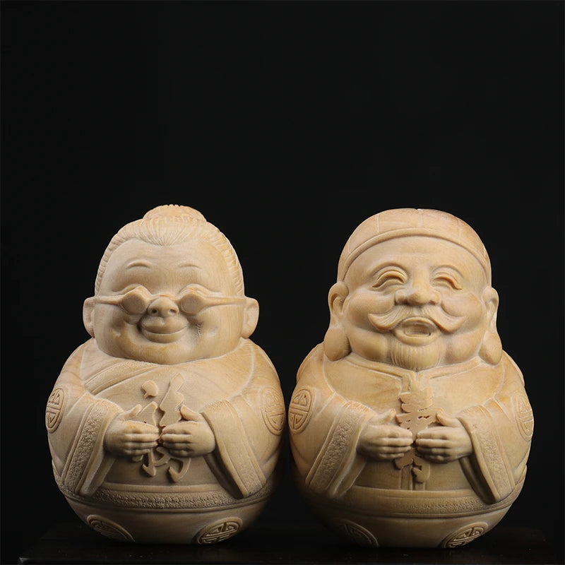 Boxwood 7.5cm Elder Sculpture Grandpa Grandma Wood Statue Lucky Birthday Gift Home Decor