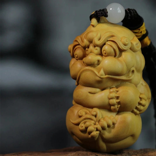 Boxwood 7CM Pixiu Pendant Wood Animal Sculpture Car Hanging God Beast Feng Shui Wood Statue Home Decoration