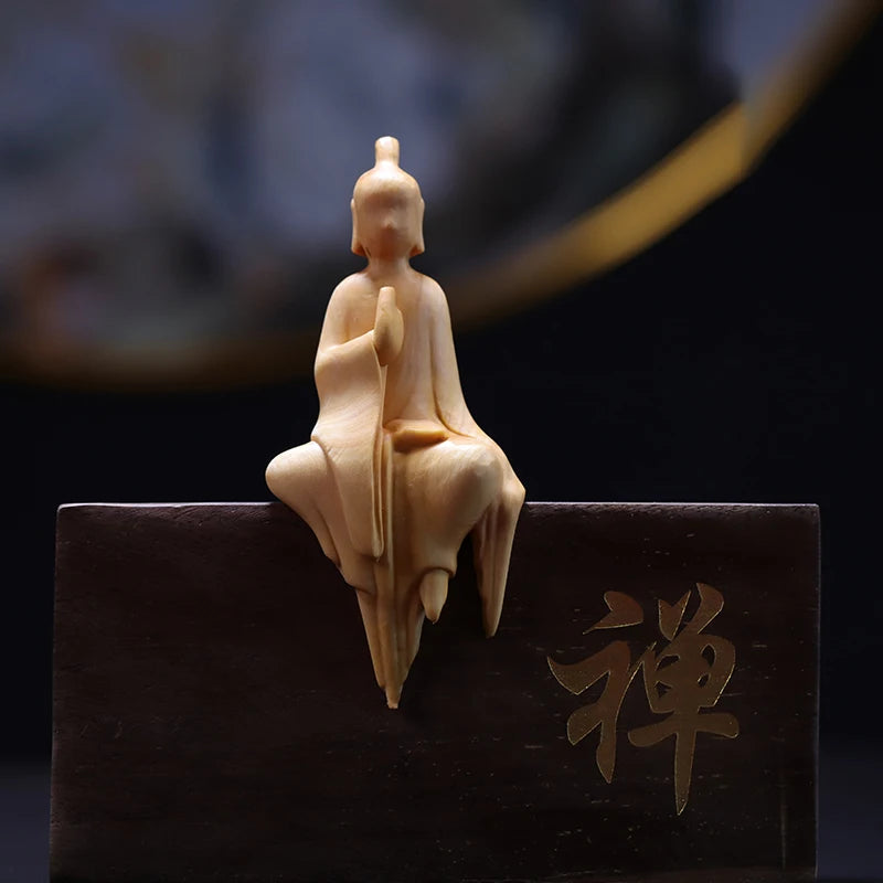 Boxwood 8/10cm Guanyin Bodhisattva Buddha Wood Carving Statue Mascot Myth Figure Sculpture Home Decor