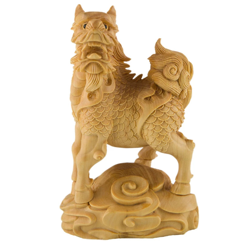 Boxwood 9.7 cm Chinese traditional carving crafts Kylin small ornaments solid wood lucky decorations