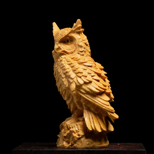 Boxwood 9cm 11cm 13cm Owl Sculpture Solid Wood Animal Statue Living Room Decoration Nighthawk Home Decor