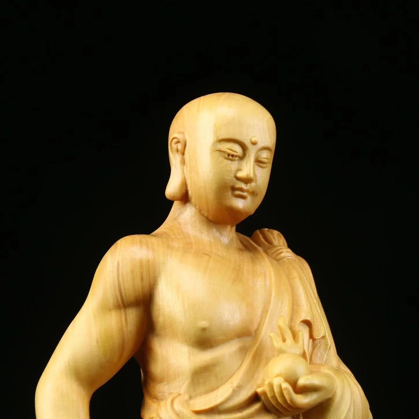 Boxwood Buddha Statue Ksitigarbha Sculpture Dizang Wang Bodhisattva Home Decor Crafts