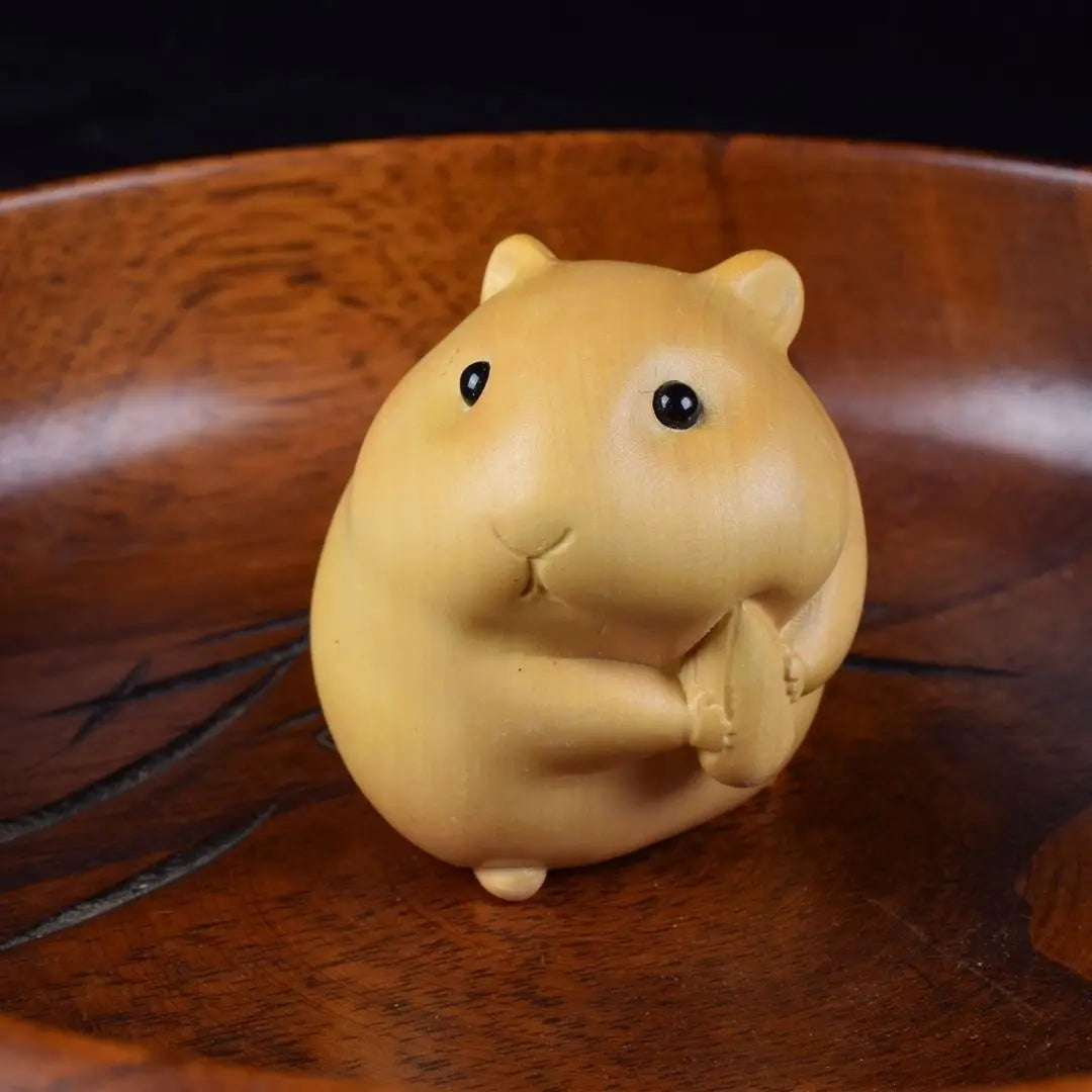 Boxwood Carving【Bring Wealth and Lucky-little Hamster】Home Decoration Handmade Figurine Sculpture Modern Arts Car Pendant 5CM