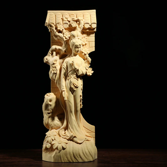 Boxwood Carving Furnishing Ornaments Real Wood Statue Craft Gifts Fine Chinese Figure Beauty Sculpture Home Decor