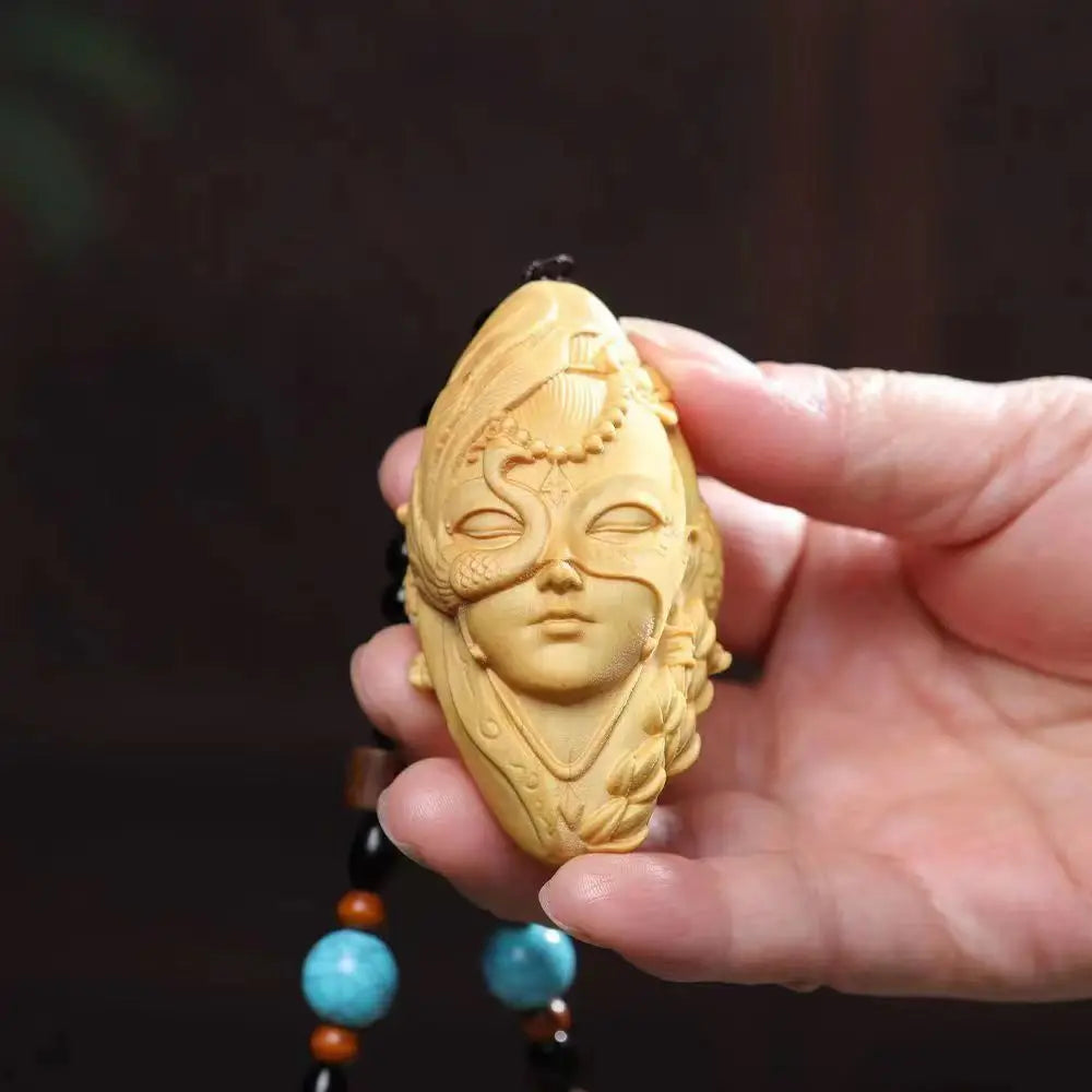 Boxwood Carving Hand Pendant Loulan Girl Character Carry Pendant Solid Wood Pendant Decor