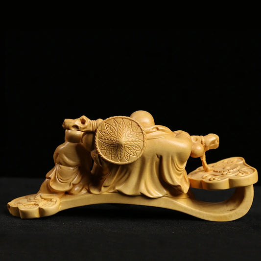 Boxwood Carving Handicraft Article Automobile Decoration Solid Wood Statue Buddha Statue Laughing Buddha Sculpture Home Decor