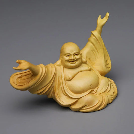 Boxwood High Quality Joy Amitabha Home Decor Carving Big Belly Laughing Buddha Sculpture Statue
