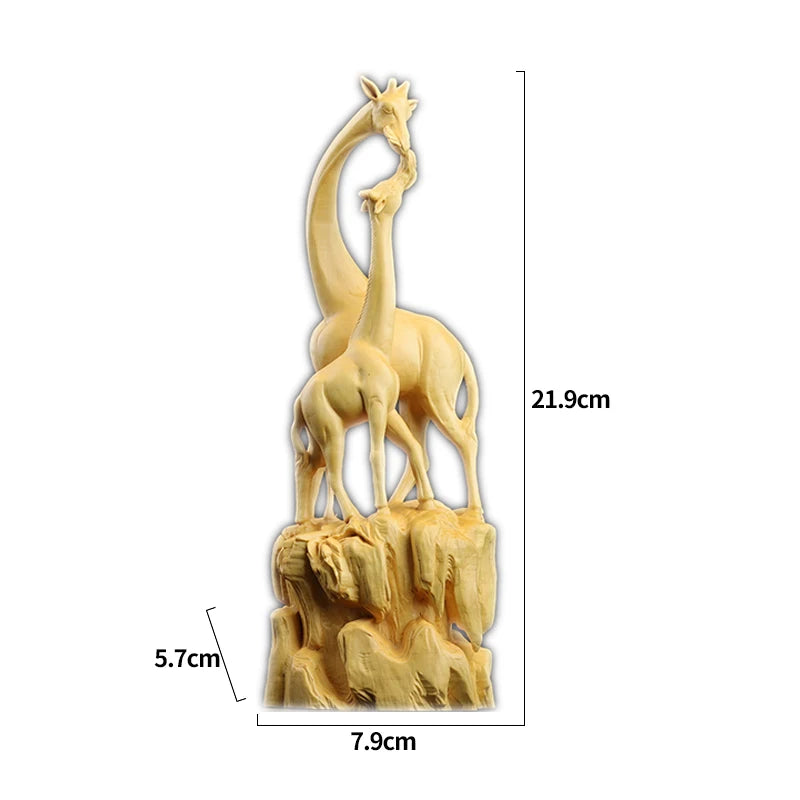 Boxwood Real Wood Real Wood Animal Sculpture Home Décor Wood Statue Collection Office Decoration Giraffe Mother and child love M