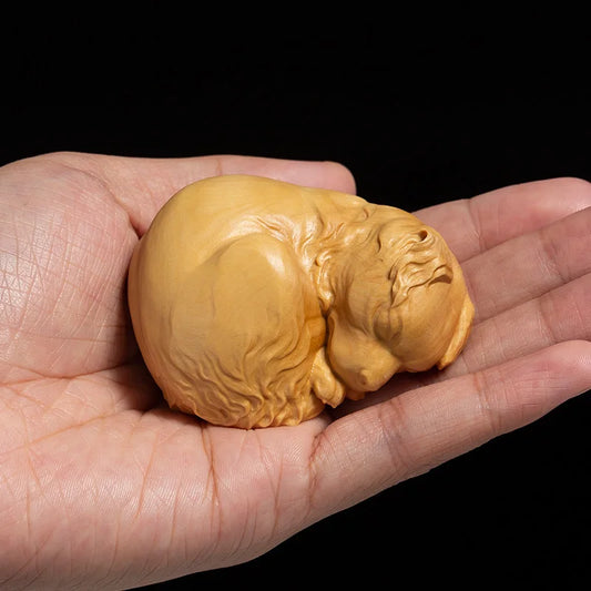 Boxwood Statue 6Cm Puppy Living Room Decoration Crafts Sculpture Cute Zodiac Solid Wood Lucky Dog Statue Home Decor Gift