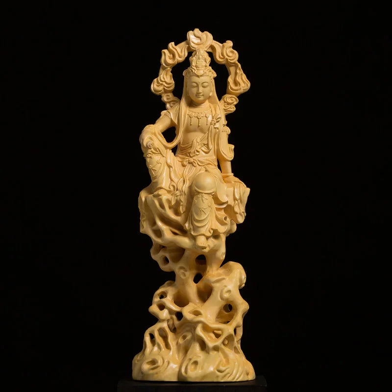 Boxwood /Thuja Wood 21cm guanyin real wood traditional chinese myth figure statue office decoration collection sculpture