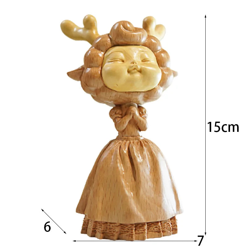 Boxwood Wood Statue Real Wood Real Wood Figure Statue Office Decoration deer Feng Shui Home Décor Collection cut Wall Decoration