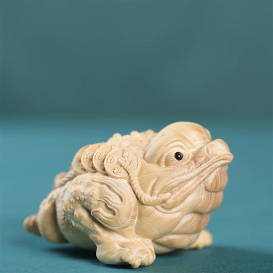 Boxwood Wood Statue Real Wood Three-legged toad Bag Pendant Animal Sculpture Collection Feng Shui Wood Sculpture Collection Luck