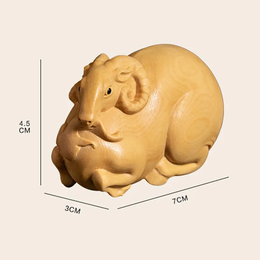 Boxwood Wood Statue Real Wood Wood Sculpture Chinese Zodiac FengShui Traditional Chinese Animal Sculpture sheep Lucky Home Décor