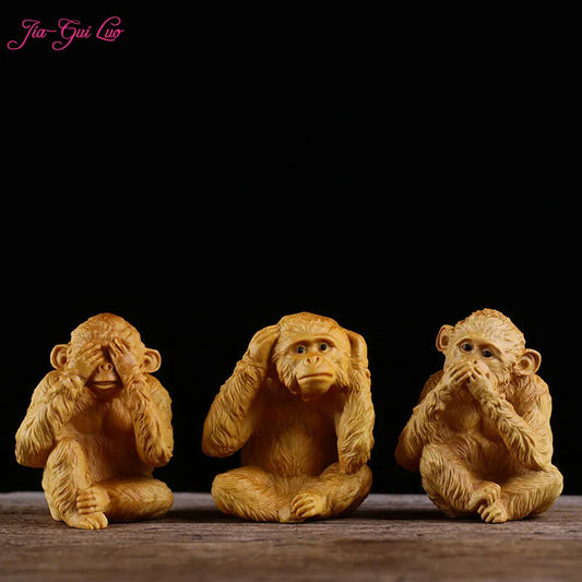 Boxwood Woodcarving Creative Ornaments, Monkey Model Statue, Monkey Wooden Crafts, Office Decoration Gift, A035, 6.8cm