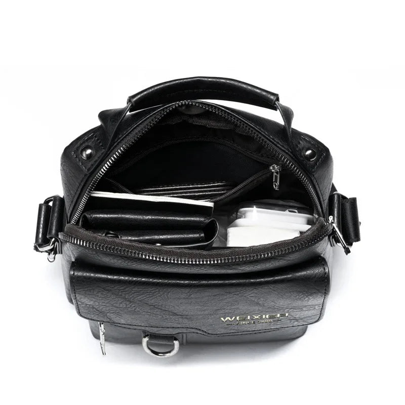 Brand Fashion Shoulder Retro PU Leather Three-dimensional Flip Business Handbag Men's Casual Crossbody Travel Bag
