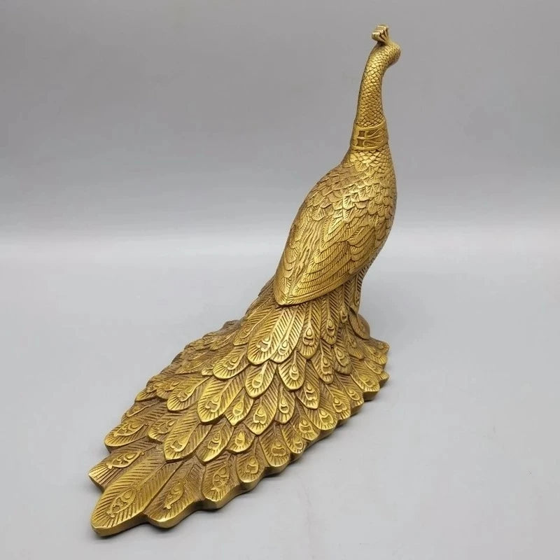 Brass Peacock Statue Feng Shui Wealth Figurines Miniatures Home Decoration Lucky Ornaments Bronze Sculpture Office Crafts Gifts