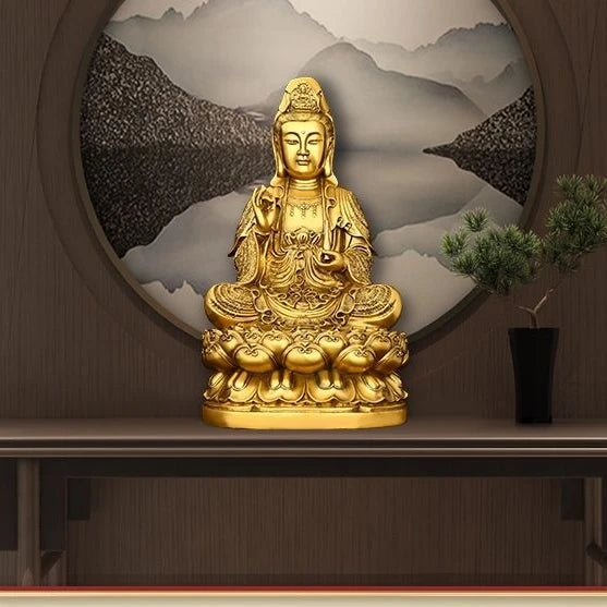 Brass South China Sea Willow Branch Avalokitesvara Bodhisattva Figure Decoration Living Room Ornaments