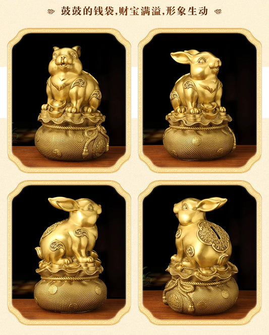 Brass rabbit bank feng shui bank statue, oversized children's birthday presents cute creative crafts Feng Shui home decoration