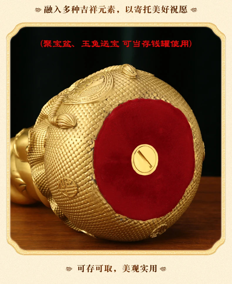 Brass rabbit bank feng shui bank statue, oversized children's birthday presents cute creative crafts Feng Shui home decoration