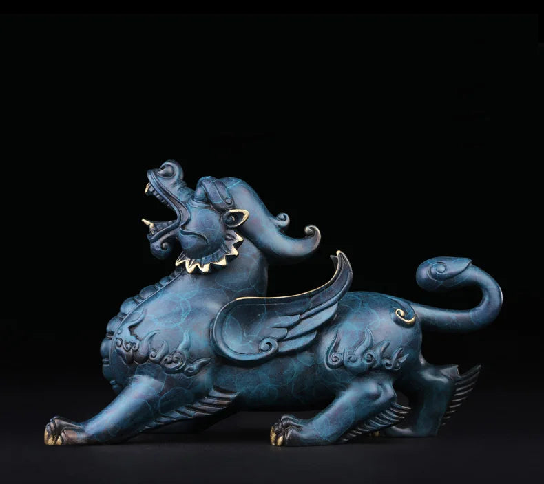 Bring in wealth and treasure #GOOD office home Money Drawing Talisman -TOP Retro dragon PI XIU FENG SHUI Brass statue