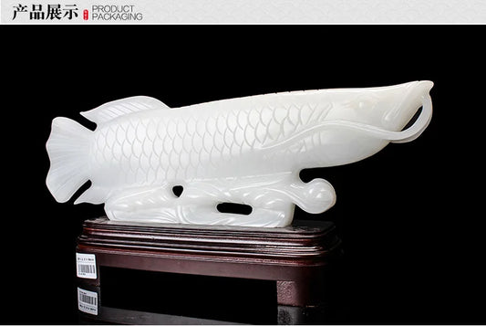 Bring in wealth treasure HOME business Money Drawing efficacious Talisman # white jade Golden Fish Arowana FENG SHUI statue