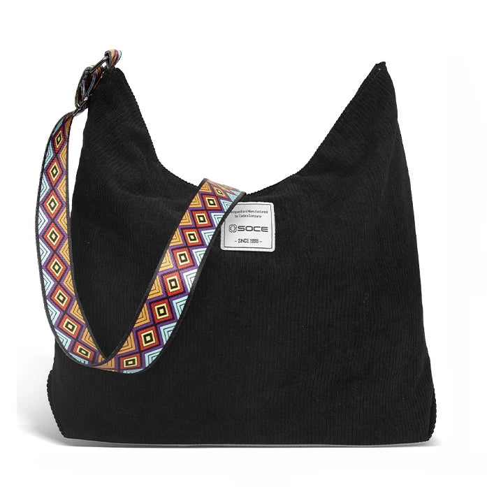 British Tote Bag Male Commuter Fashion Corduroy Shoulder Bag Versatile Leisure Large Capacity Travel Crossbody Bag Handbag