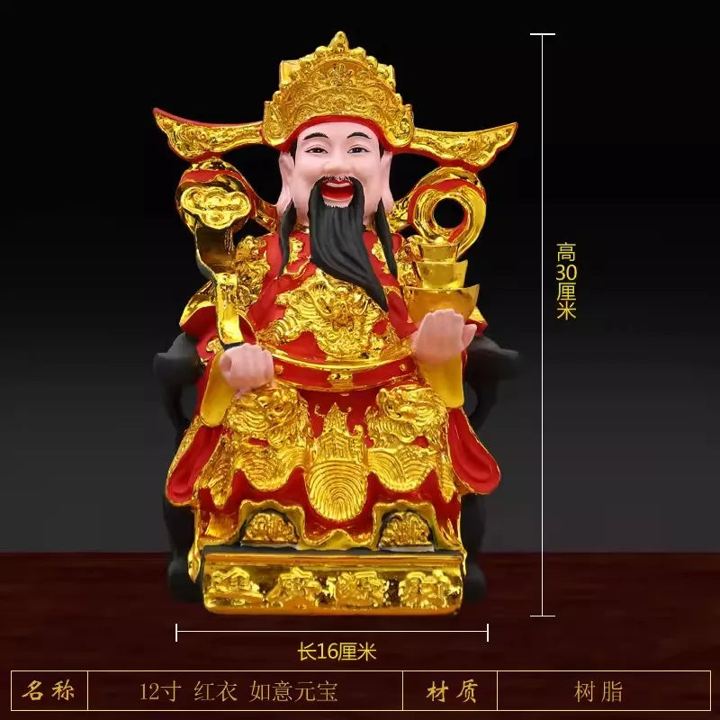 Buddha Statue of God of Wealth 12 Inch Gold-plated Resin Ruyi God of Wealth Ornament Family Worship Temple China Figurine