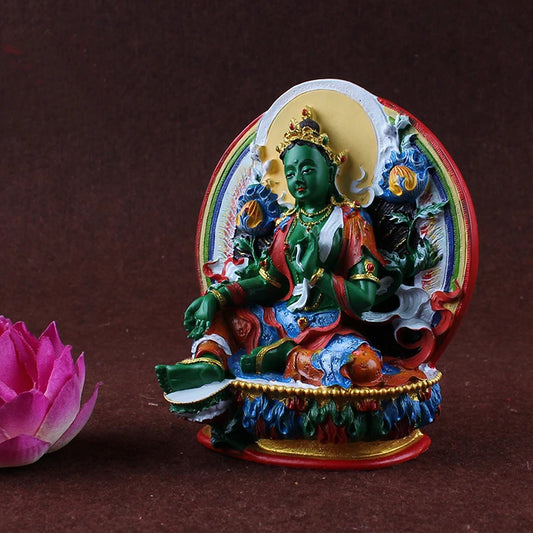 Buddhism colored draw Good Buddha statue bless family Safety Health luck Green Tara Guan yin Buddha Painted Buddha statue