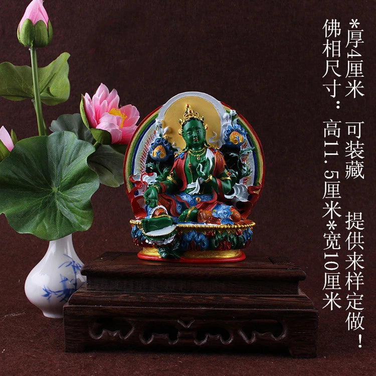 Buddhism colored draw Good Buddha statue bless family Safety Health luck Green Tara Guan yin Buddha Painted Buddha statue
