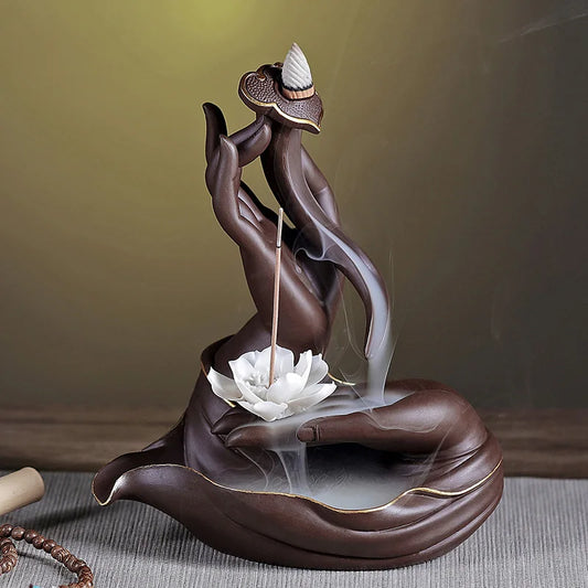 Buddhism high grade decorative ART bless safety health GOOD LUCK buddha Guanyin hand Incense Ceramic Sculpture Statue