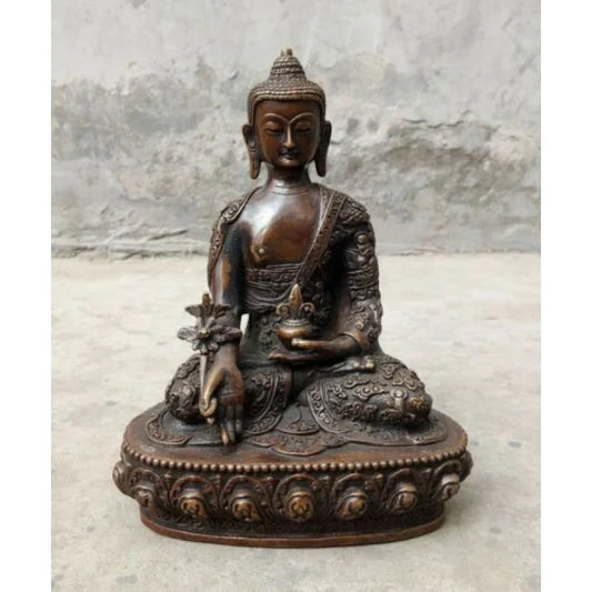 Buddhist Old-Fashioned Hand Carved Bronze Statue Bhagavan Bhaisajya Buddha Guanyin Sakyamo