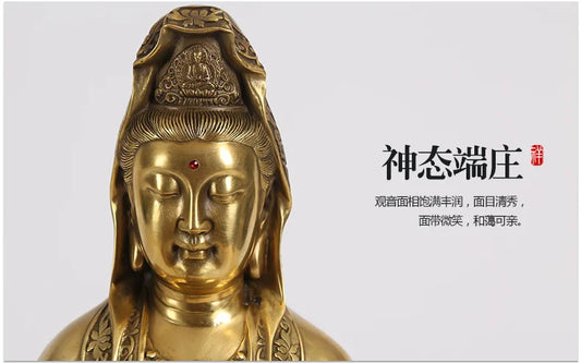 Buddhist high-grade home TOP Talisman Mascot Guan yin Buddha gilding brass carving Sculpture statue 45cm