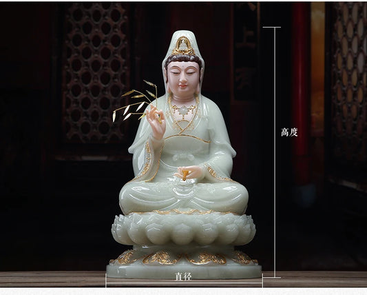 Buddhist high-grade home Temple efficacious bless Talisman Mascot jade gilding Guan yin PUSA Buddha statue 40cm