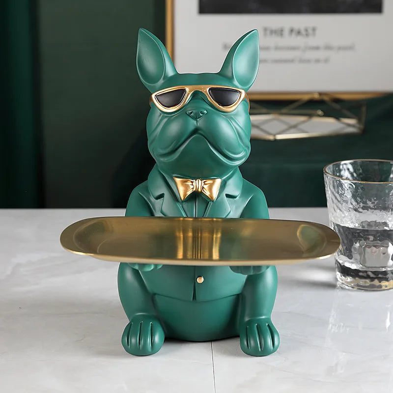 Bulldog Statue Tray Dog Sculpture Resin Animal Tabletop Storage Bulldogs Statue For Home Decor Figurine Decorative Coin Bank