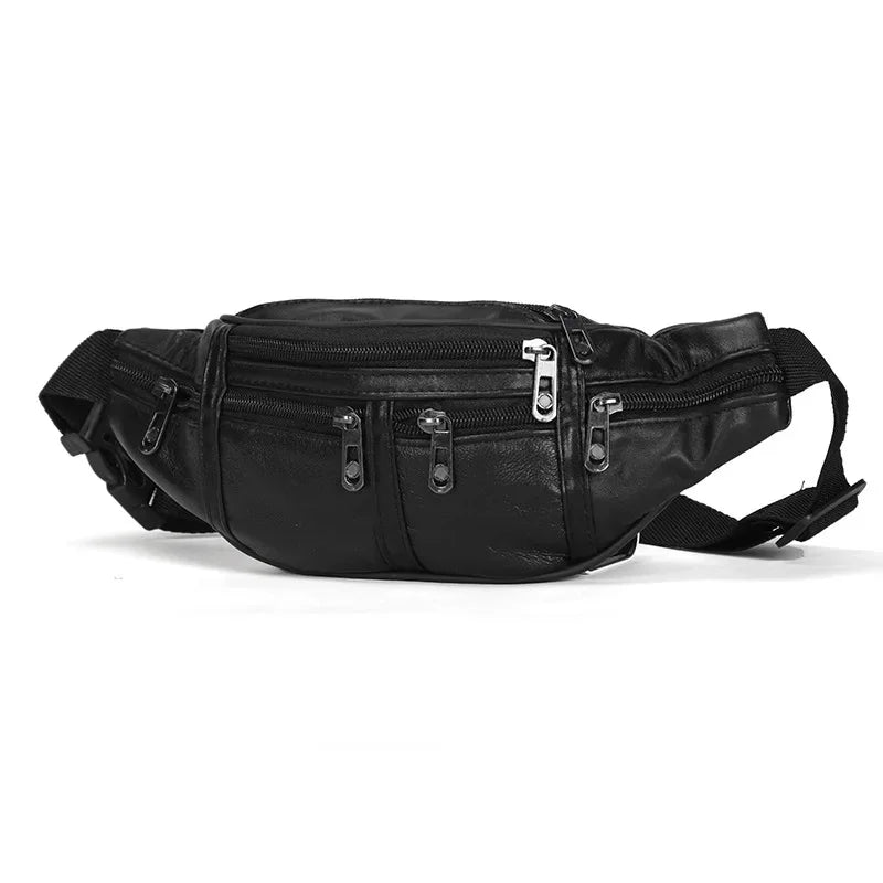 Business Black Men Waist Sports PU Leather Chest Phone Waterproof Outdoor Shoulder Bag Multifunction Male Fanny Pack