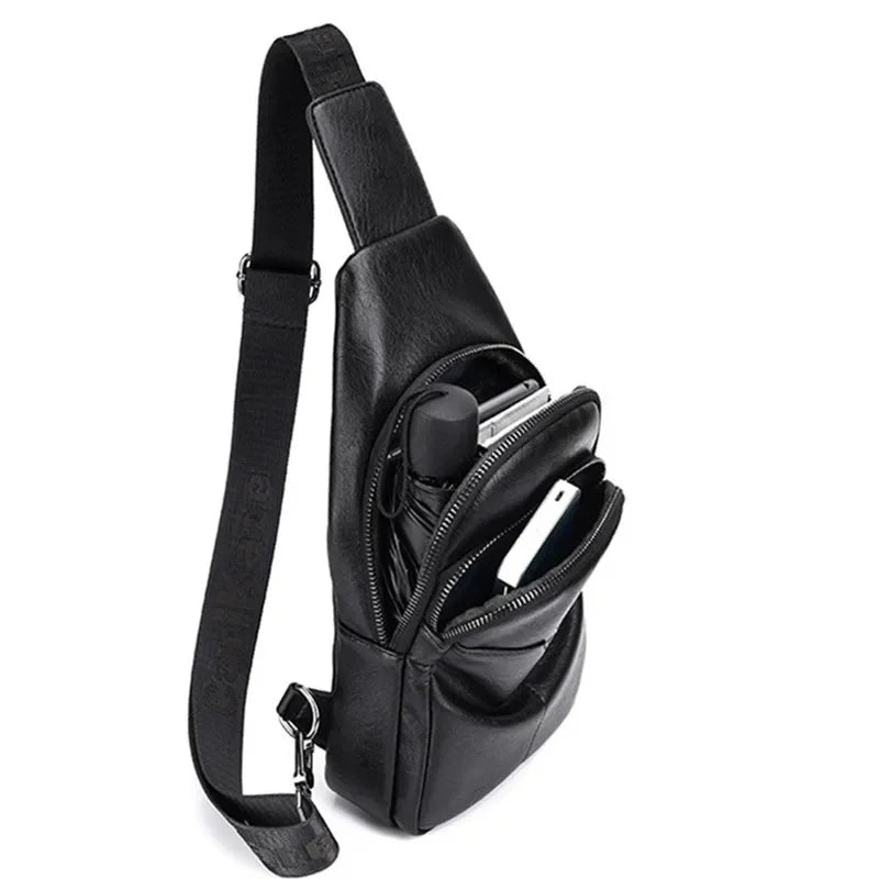 Business Genuine Leather Men's Chest Large Capacity Crossbody Fashion Shoulder Multifunction Messenger Bag