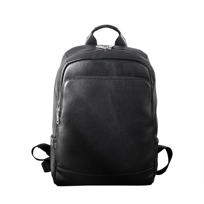 Business Genuine Leather Men's Cowhide Man Travel Backpack Large Capacity School 15.6 " Inch Laptop Bag
