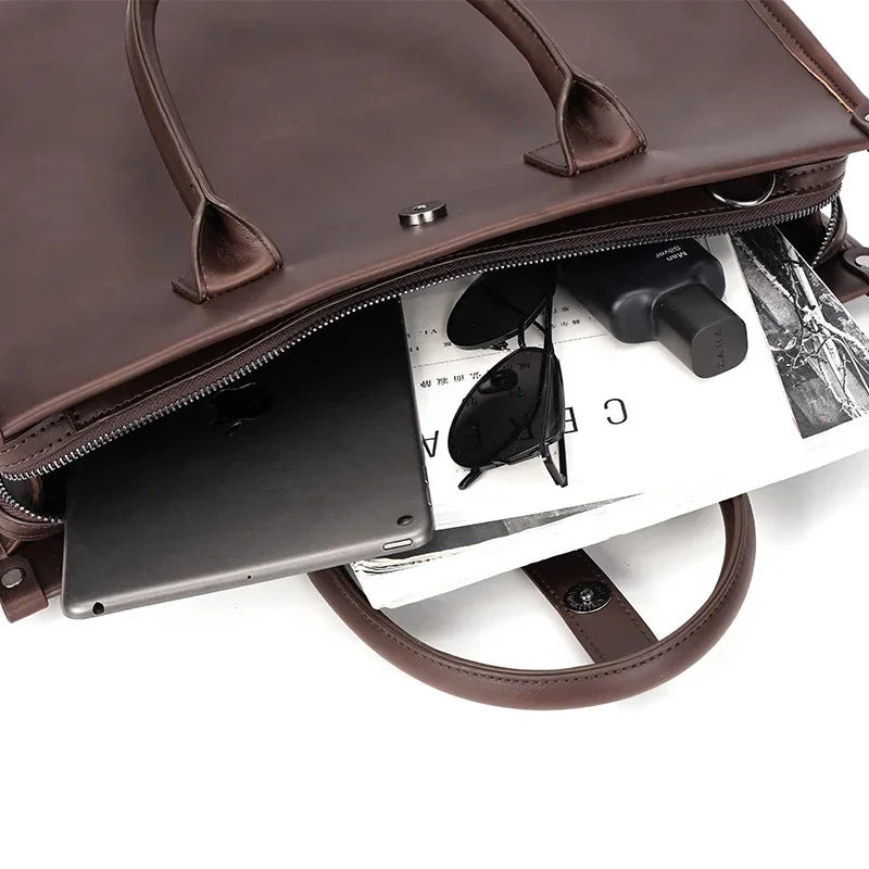 Business PU Leather Men's Handbag Fashion Gray Briefcase For Document Man Laptop Tote Office Male Shoulder Messenger Bag